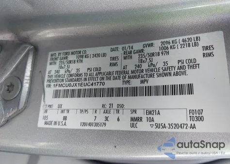 2014 Ford Escape Titanium from USA, damaged, VIN 1FMCU0JX1EUC41770